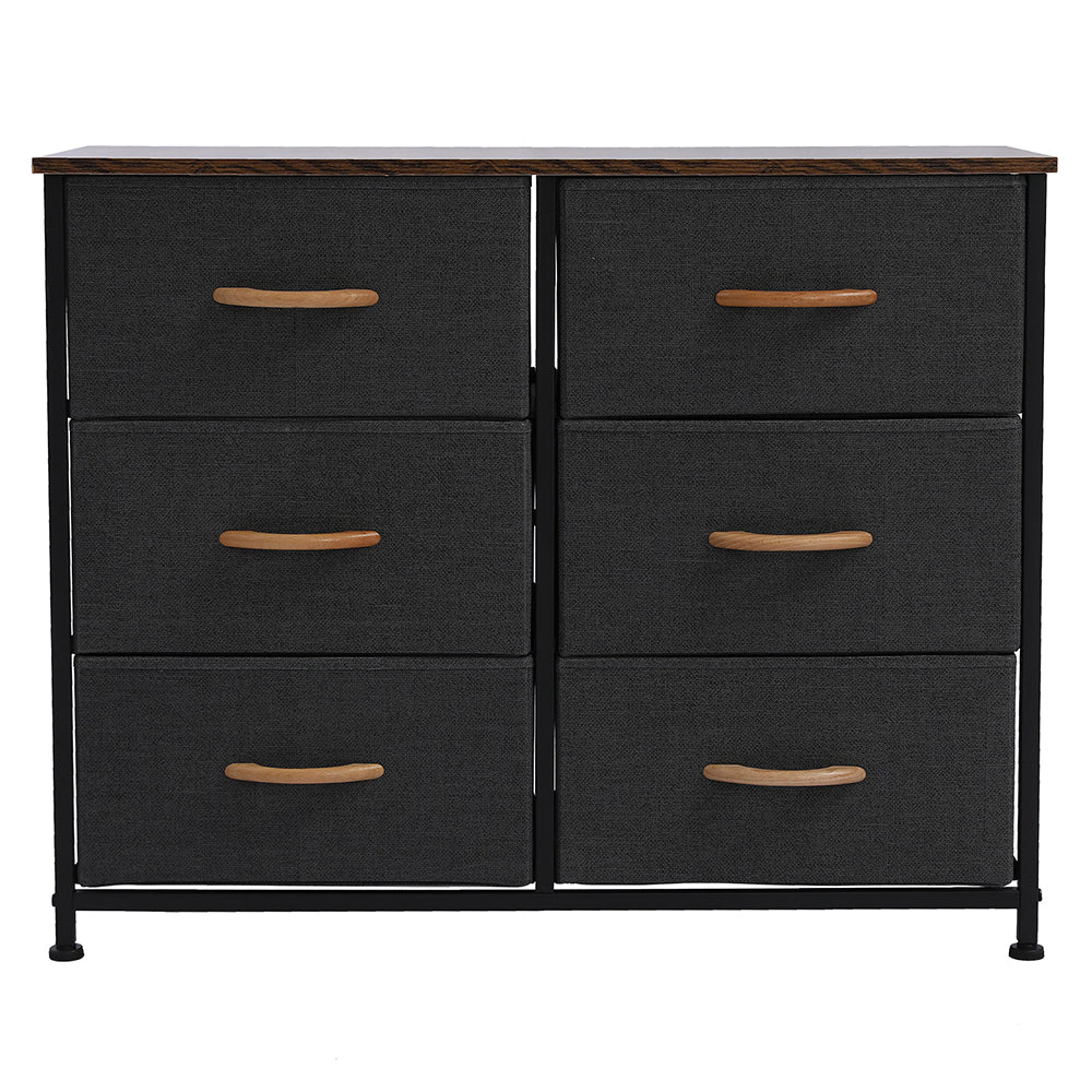 3-Tier Wide Dresser with 6 Easy Pull Fabric Drawers, Metal Frame, and Wooden Top, Gray