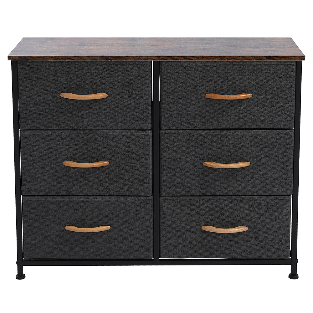 3-Tier Wide Dresser with 6 Easy Pull Fabric Drawers, Metal Frame, and Wooden Top, Gray