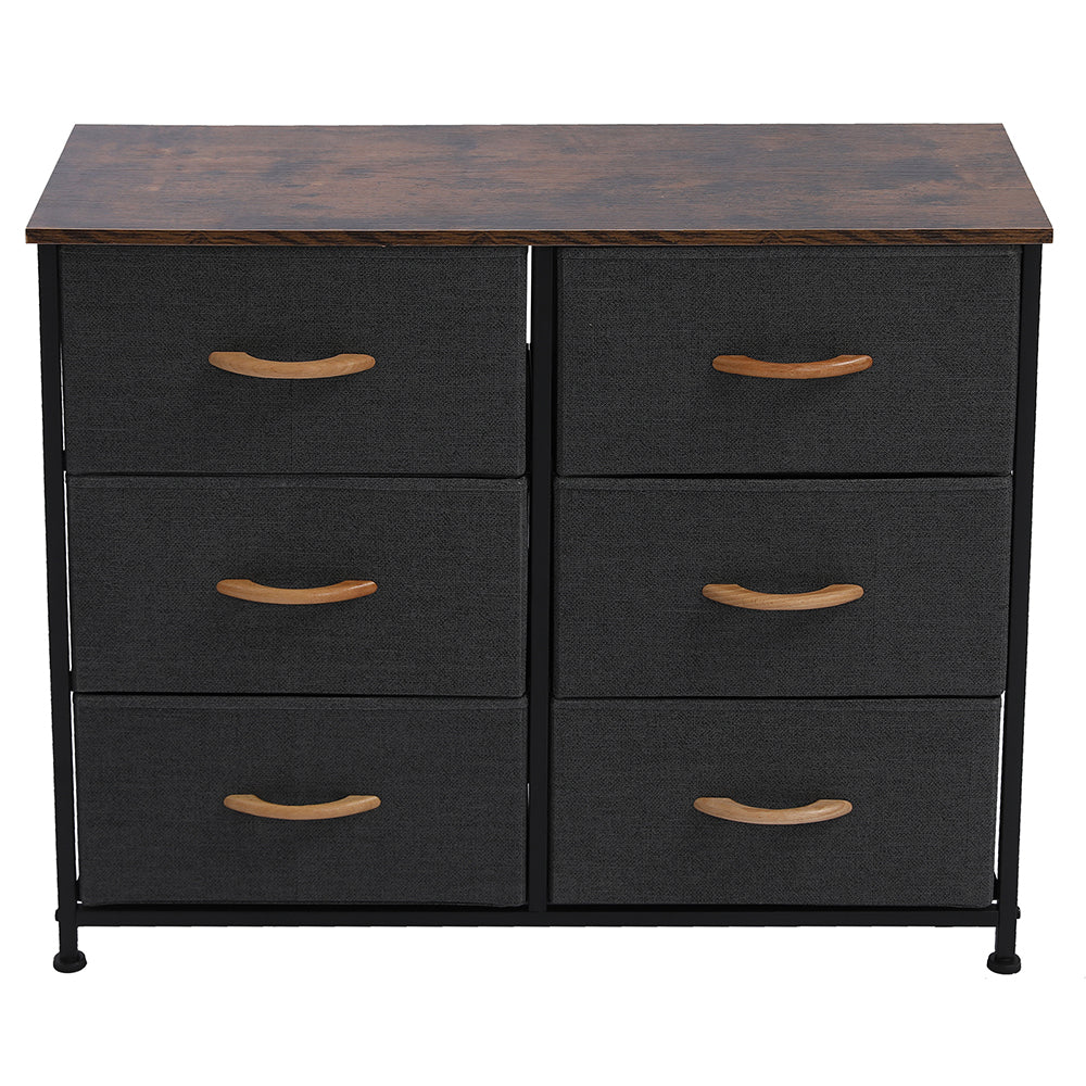 3-Tier Wide Dresser with 6 Easy Pull Fabric Drawers, Metal Frame, and Wooden Top, Gray