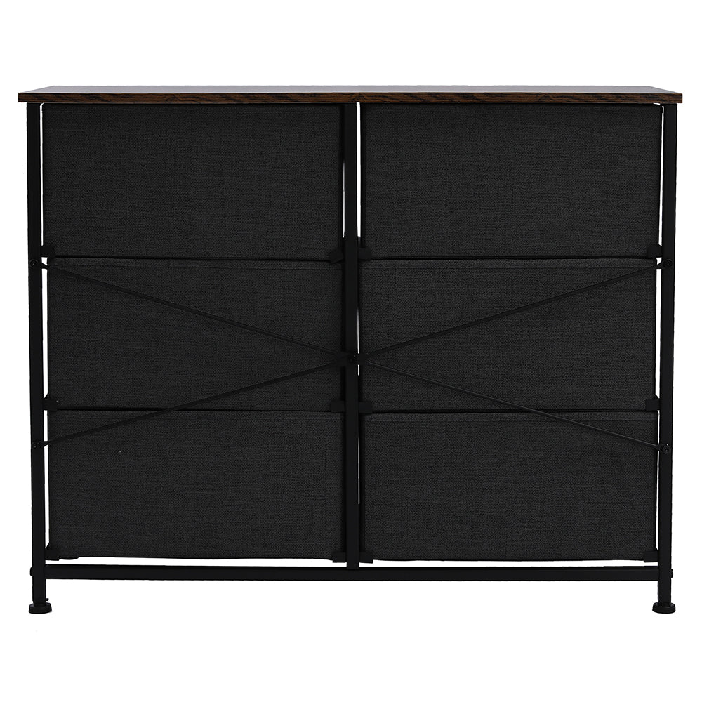 3-Tier Wide Dresser with 6 Easy Pull Fabric Drawers, Metal Frame, and Wooden Top, Gray