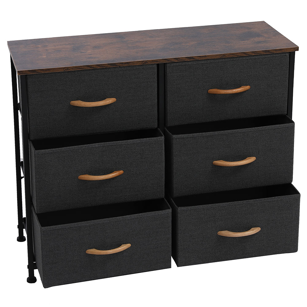 3-Tier Wide Dresser with 6 Easy Pull Fabric Drawers, Metal Frame, and Wooden Top, Gray