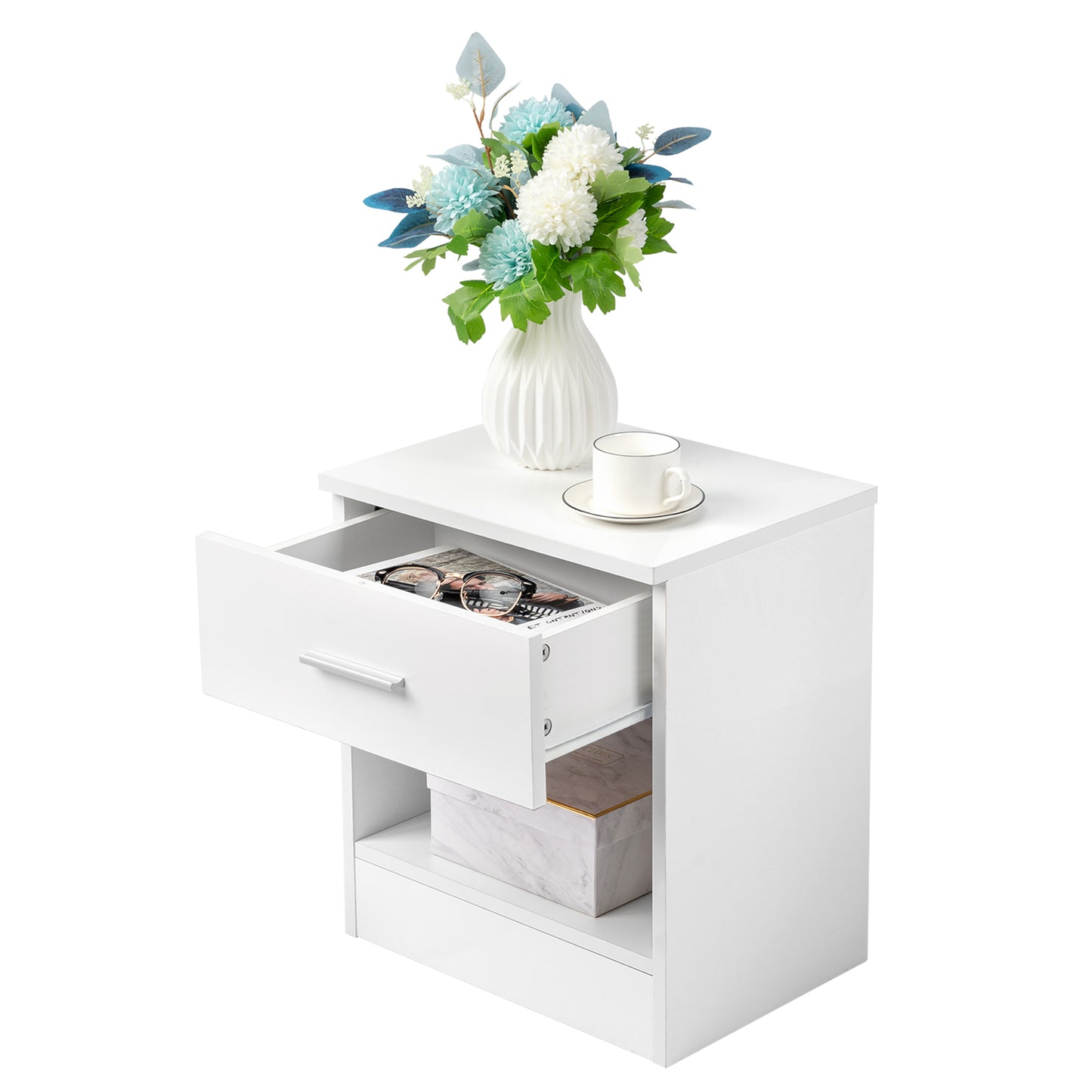 2-Tier Nightstand / Bedside Cabinets Set of 2 – White
