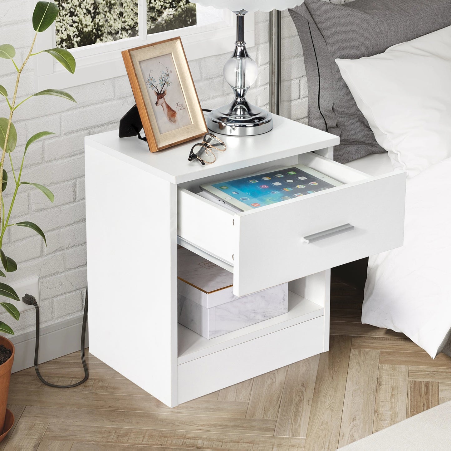 2-Tier Nightstand / Bedside Cabinets Set of 2 – White