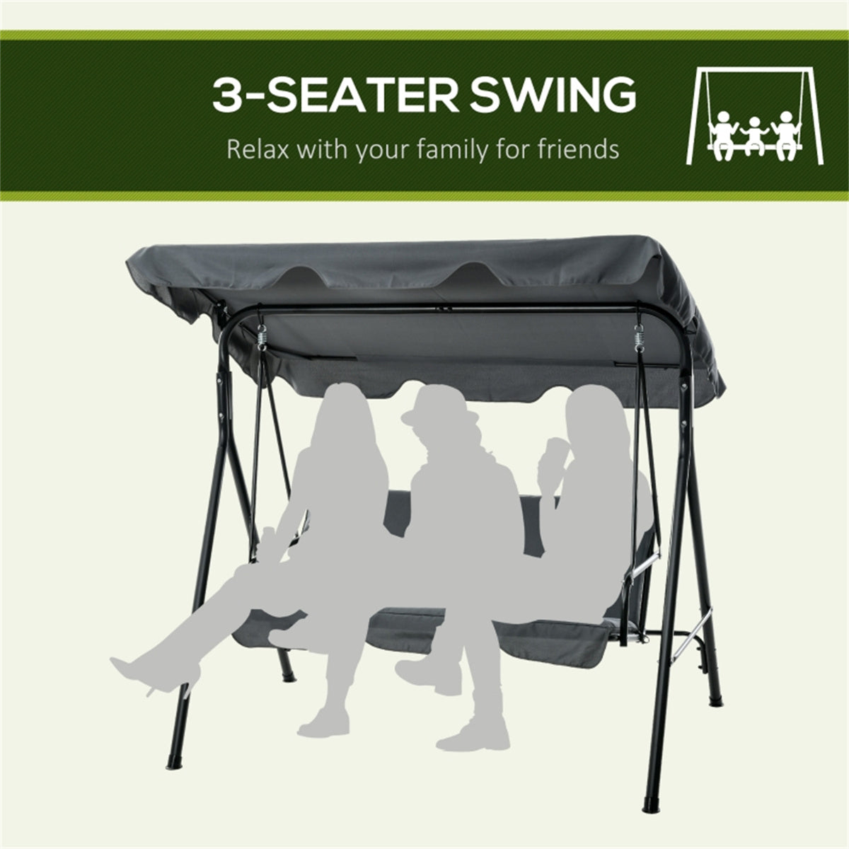 3-Seat Outdoor Patio Swing Chair