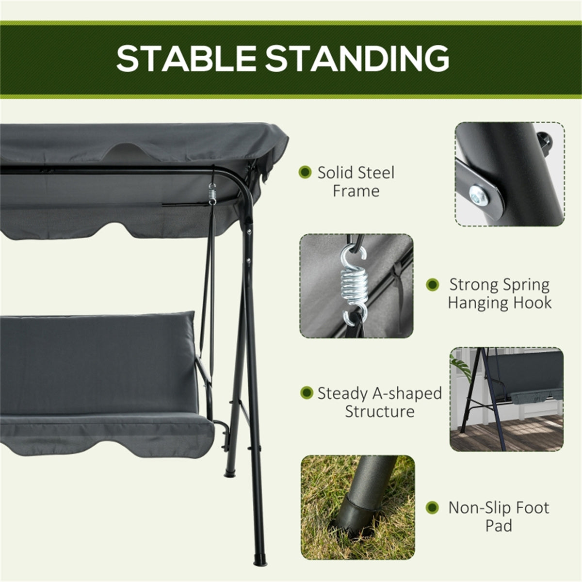 3-Seat Outdoor Patio Swing Chair
