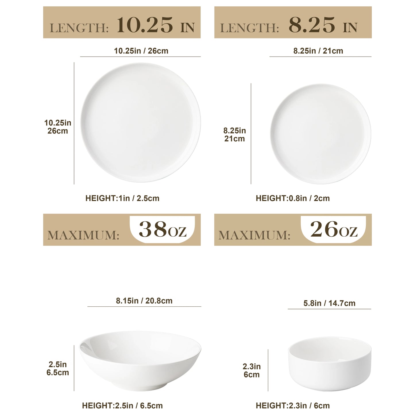 24 Piece Ceramic Plates White Dinnerware Set with 6 Pcs Dinner/Dessert Plates/Soup/Bowl Tableware Set