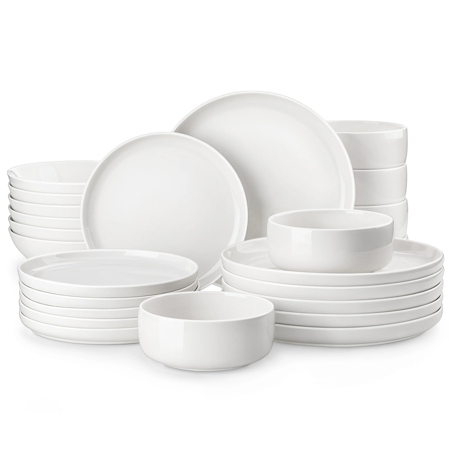 24 Piece Ceramic Plates White Dinnerware Set with 6 Pcs Dinner/Dessert Plates/Soup/Bowl Tableware Set