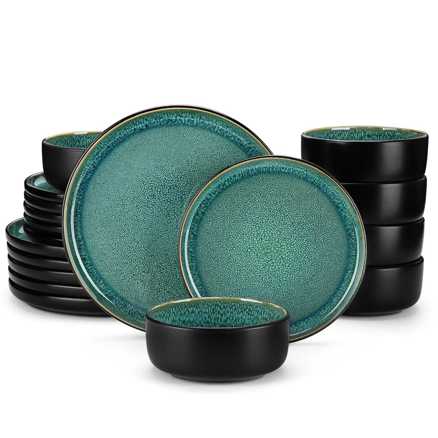 18/24PCS Black / Mediterranean Blue Ceramic Plate Sets