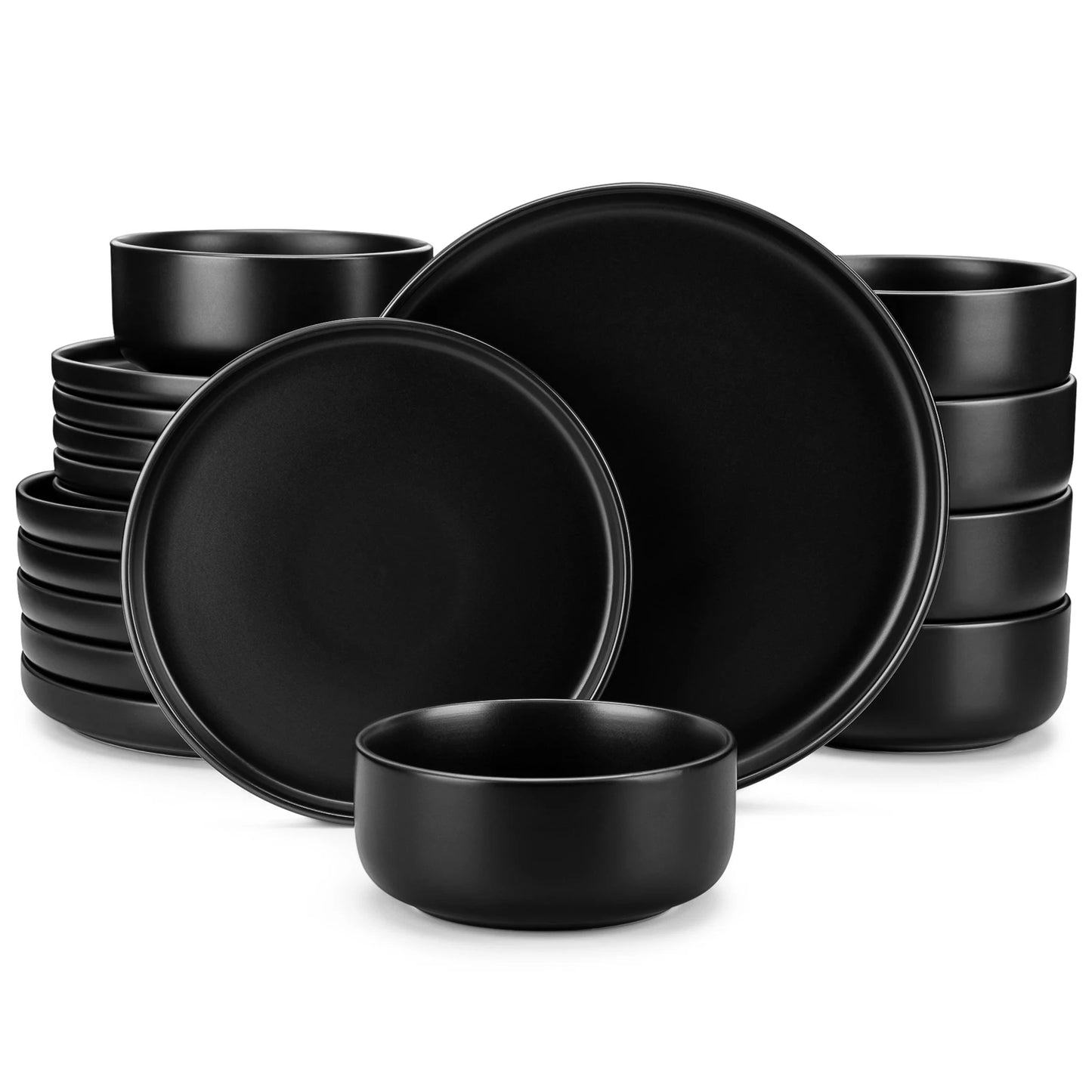 18/24PCS Black / Mediterranean Blue Ceramic Plate Sets