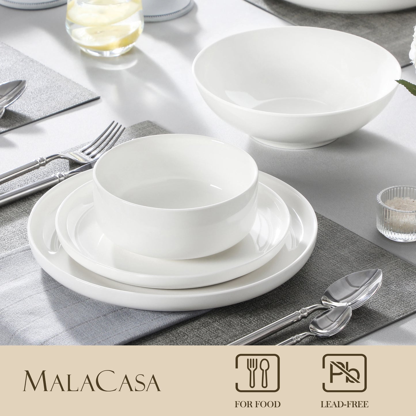 24 Piece Ceramic Plates White Dinnerware Set with 6 Pcs Dinner/Dessert Plates/Soup/Bowl Tableware Set