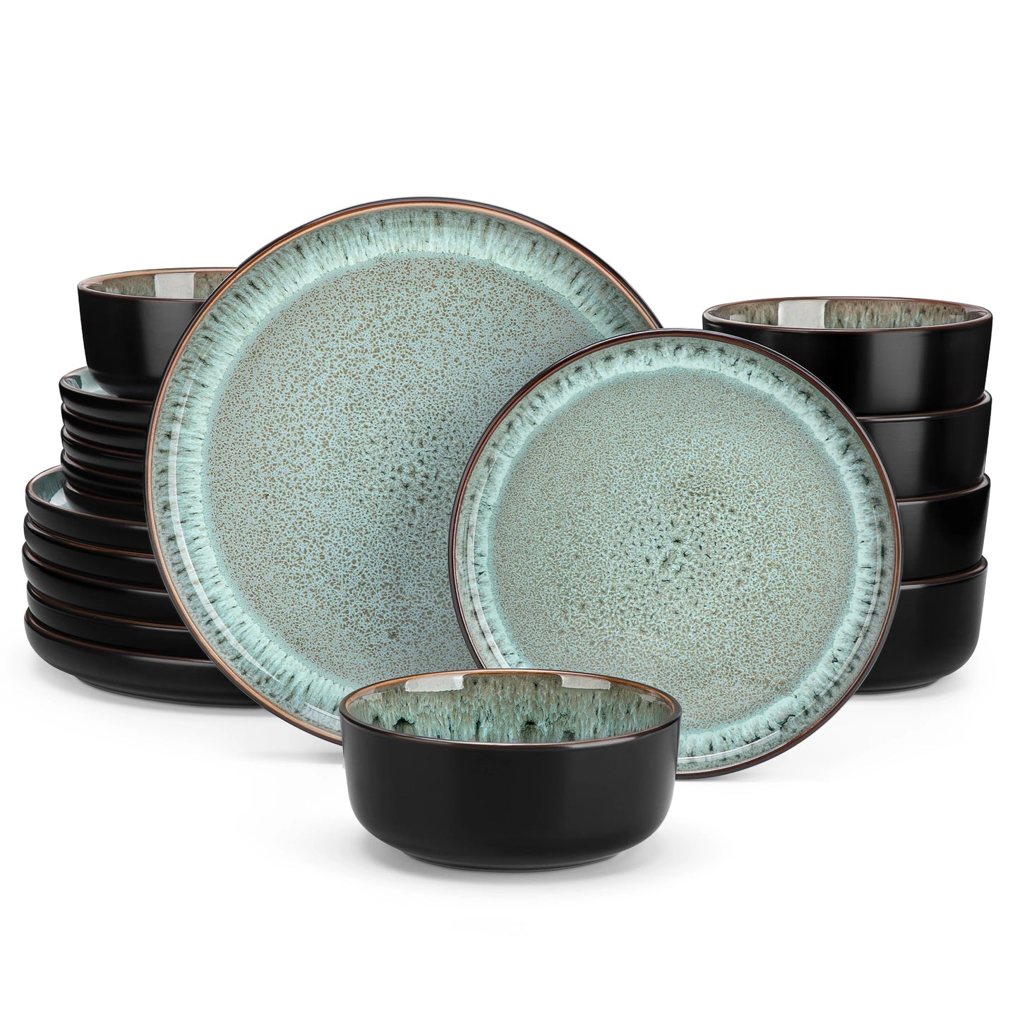18/24PCS Black / Mediterranean Blue Ceramic Plate Sets