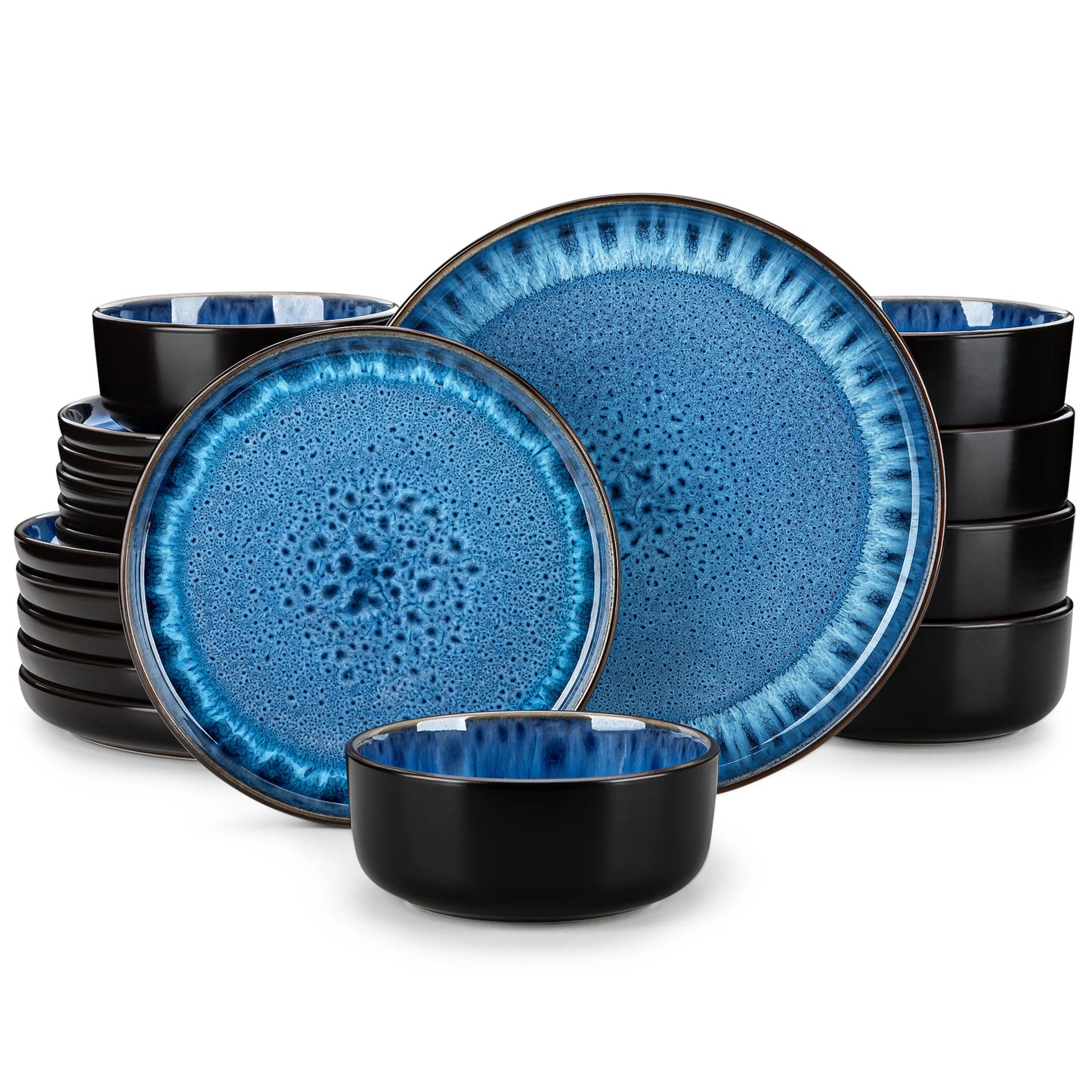 18/24PCS Black / Mediterranean Blue Ceramic Plate Sets
