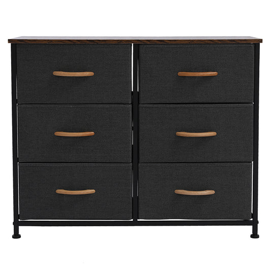 3-Tier Wide Dresser with 6 Easy Pull Fabric Drawers, Metal Frame, and Wooden Top, Gray