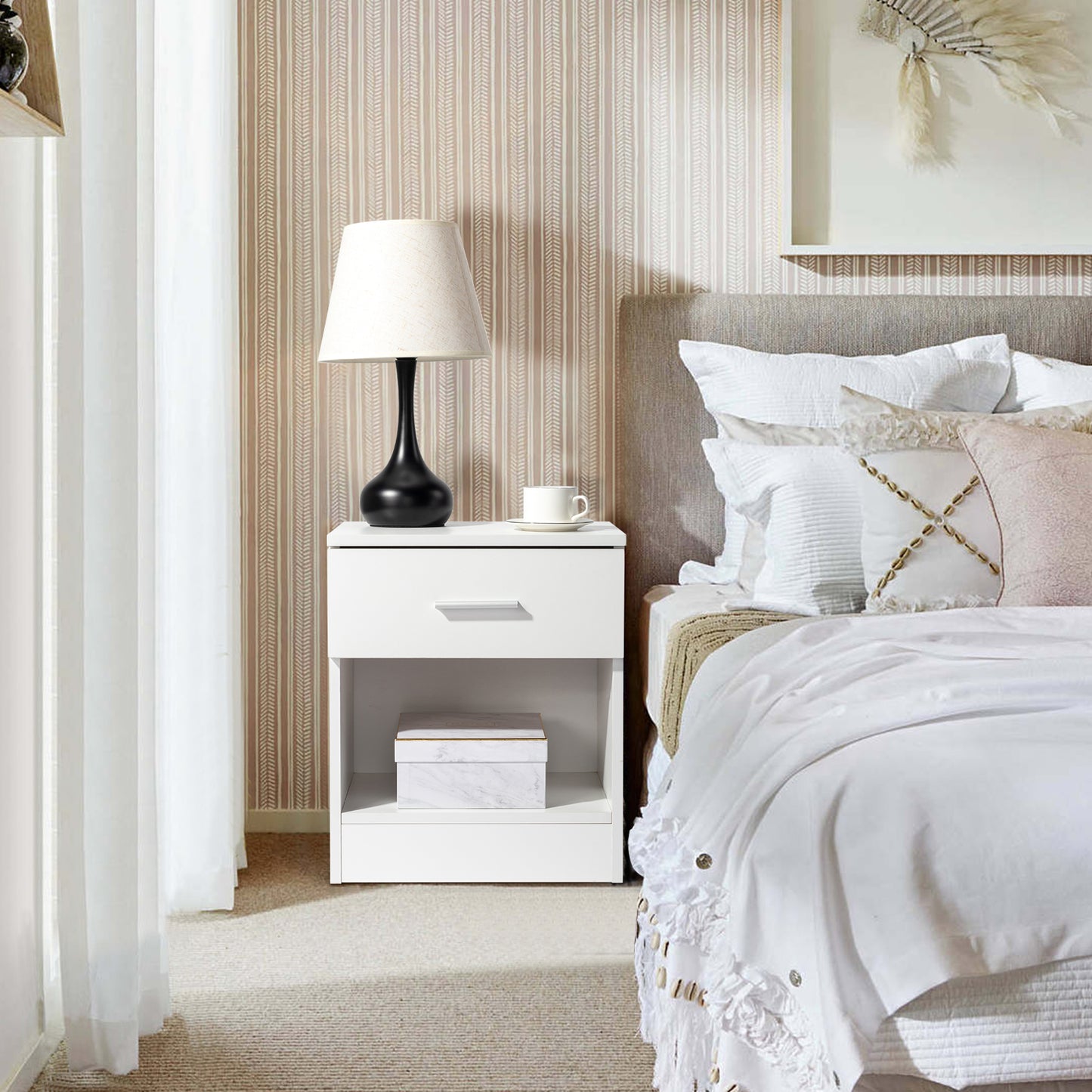 2-Tier Nightstand / Bedside Cabinets Set of 2 – White