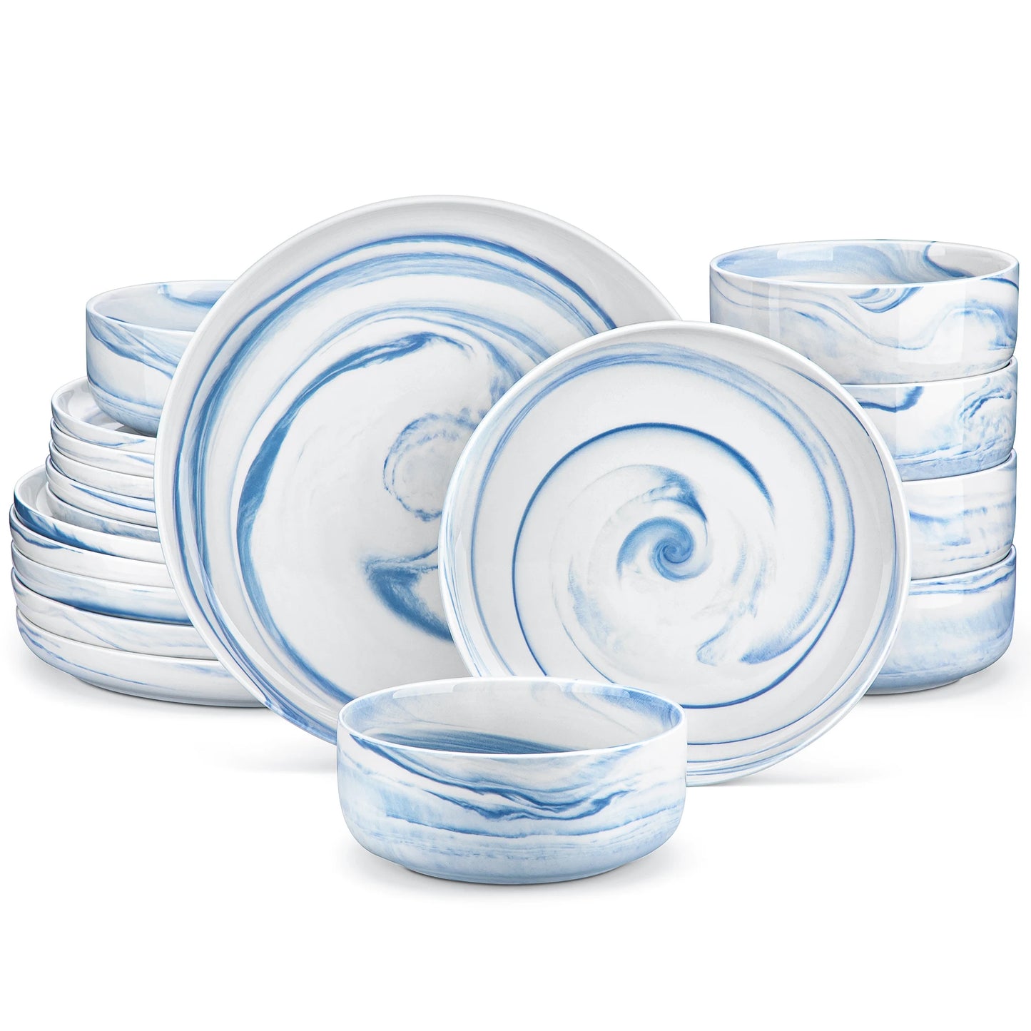 18-Piece Ceramic Porcelain Dinnerware Set with 6 Pcs Dinner/Dessert Plates, Bowl Tableware Set