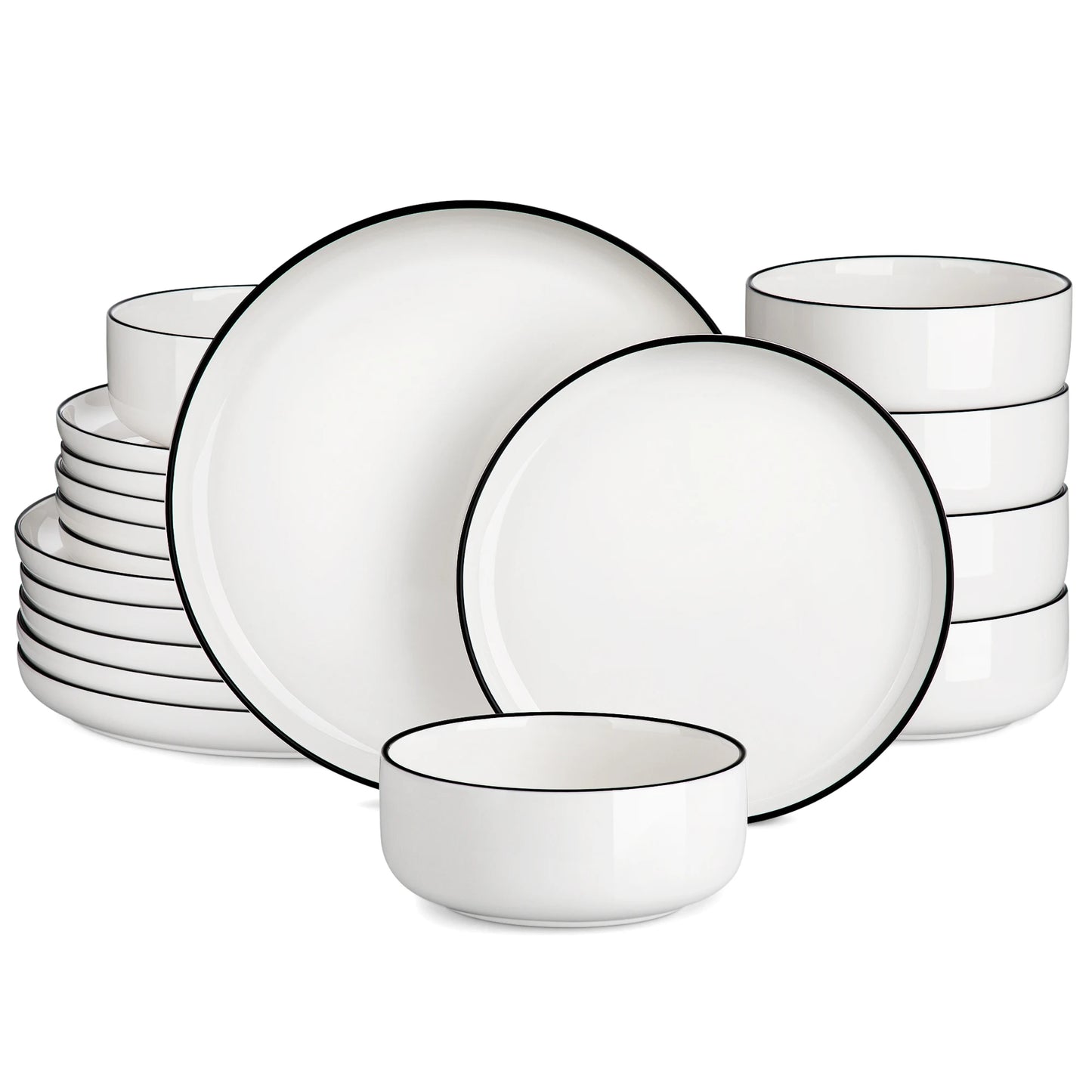 18-Piece Ceramic Porcelain Dinnerware Set with 6 Pcs Dinner/Dessert Plates, Bowl Tableware Set