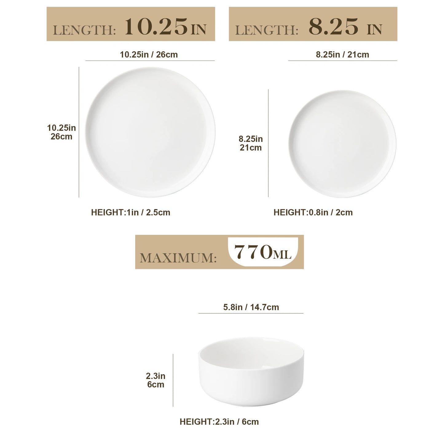 18-Piece Ceramic Porcelain Dinnerware Set with 6 Pcs Dinner/Dessert Plates, Bowl Tableware Set