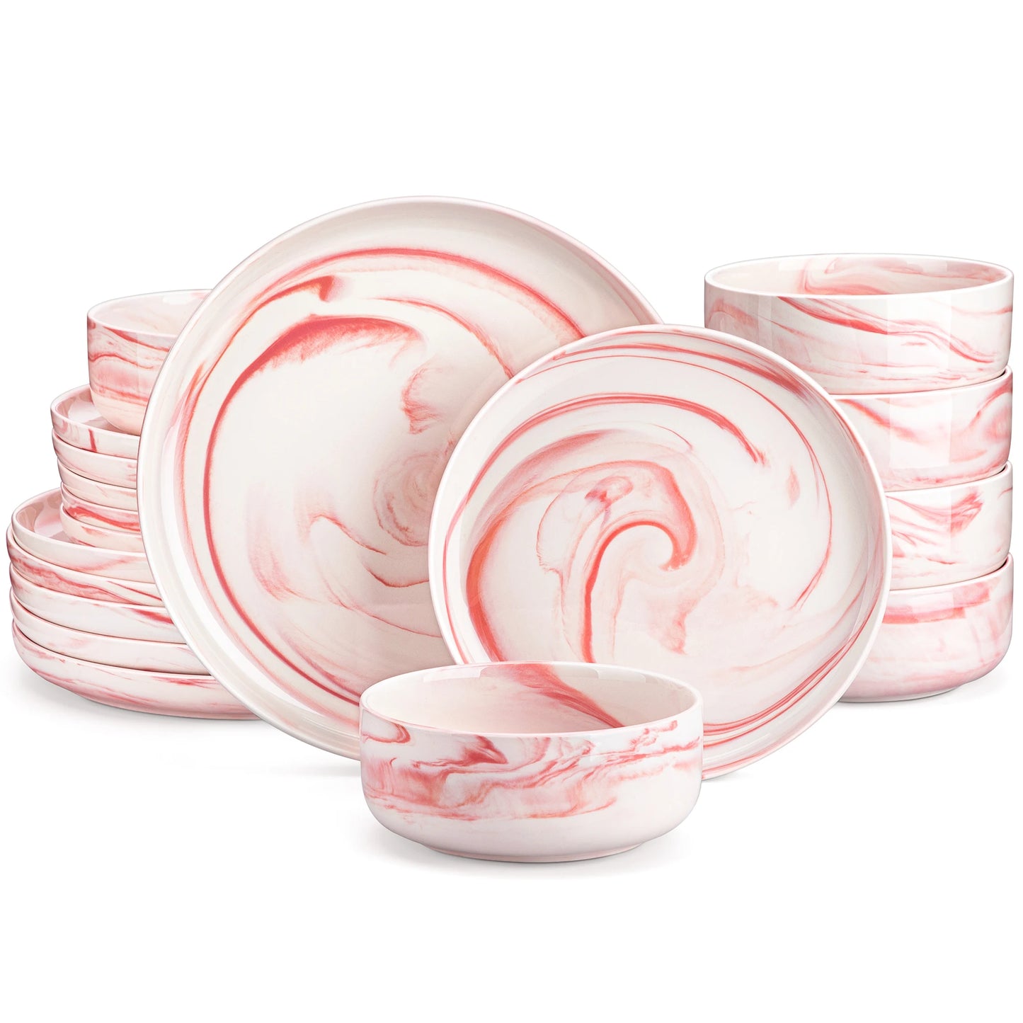 18-Piece Ceramic Porcelain Dinnerware Set with 6 Pcs Dinner/Dessert Plates, Bowl Tableware Set