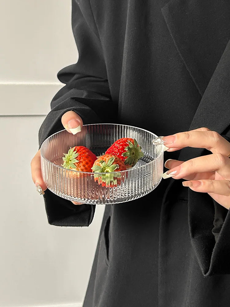 Striped Glass Salad / Dessert Bowl