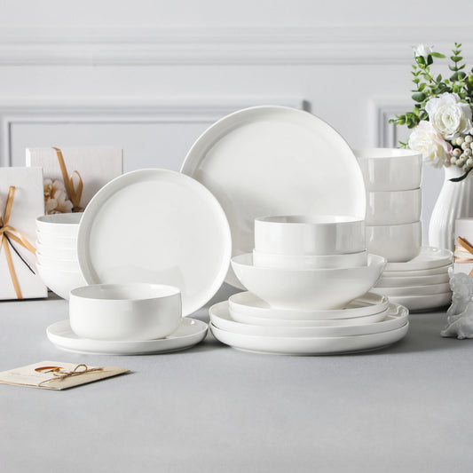 24 Piece Ceramic Plates White Dinnerware Set with 6 Pcs Dinner/Dessert Plates/Soup/Bowl Tableware Set