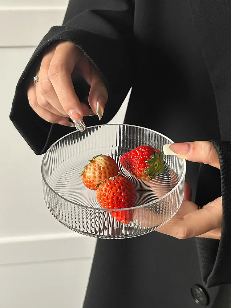 Striped Glass Salad / Dessert Bowl