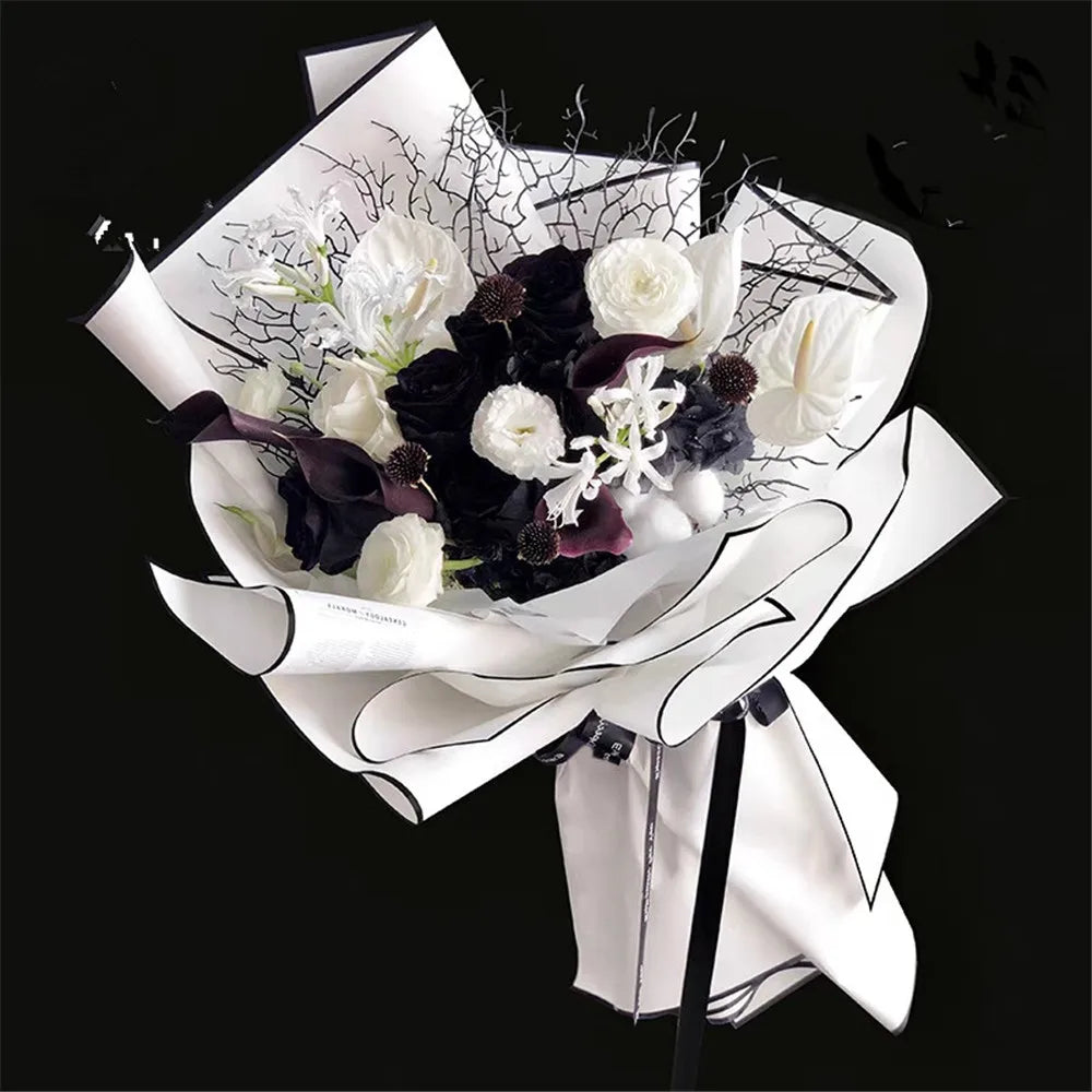 5pcs Black and White Flower Wrapping Paper