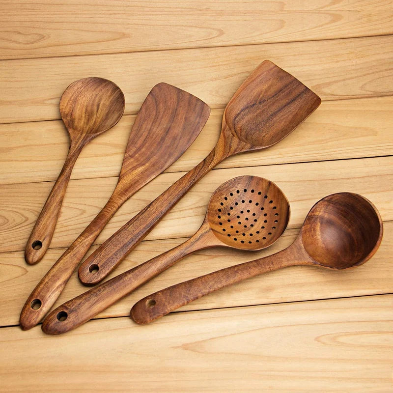 5 Piece Wooden Cooking Spoons Set