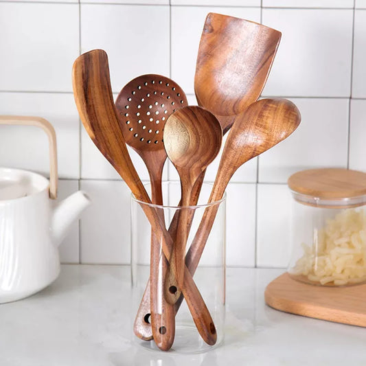 5 Piece Wooden Cooking Spoons Set