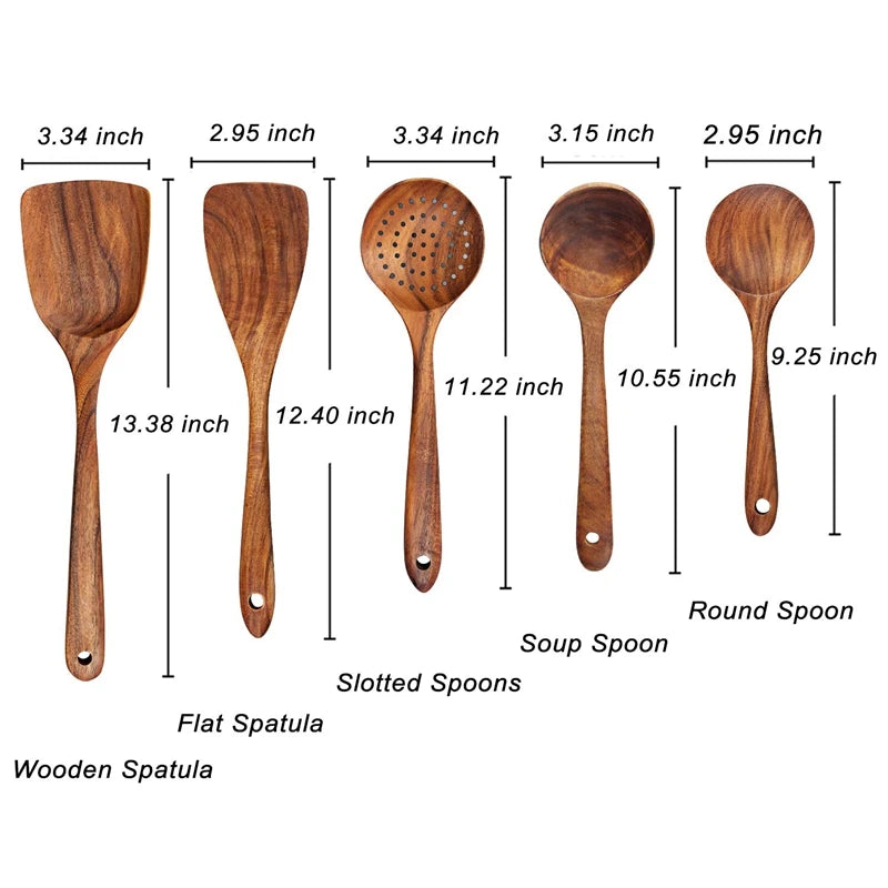 5 Piece Wooden Cooking Spoons Set